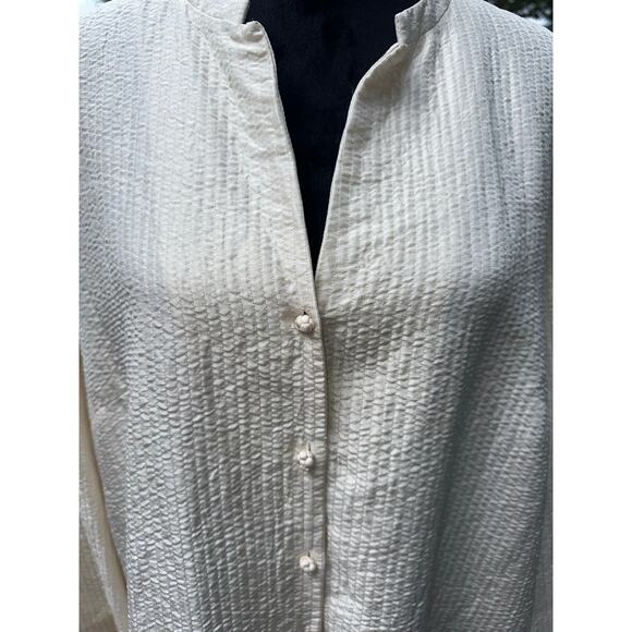 Eileen Fisher 1X Textured Silk Blend Button Up Shirt Plus Size Cream - Picture 2 of 13